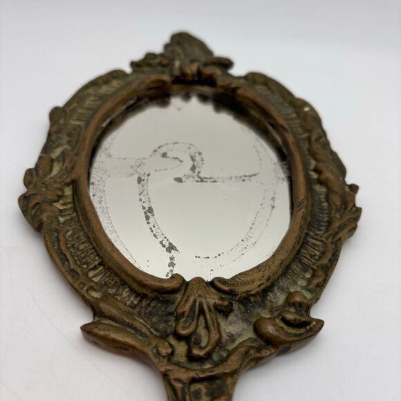 Vintage Brass Oval Hand Held Antique Style Vanity Collectible Mirror - Picture 6 of 16